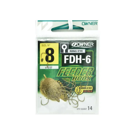 Haczyki bezzadziorowe Owner Feeder FDH-6 rozmiar 8 - czarne 14 sztuk