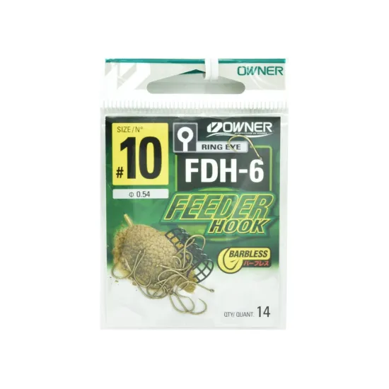 Haczyki bezzadziorowe Owner Feeder FDH-6 rozmiar 10 - czarne 14 sztuk