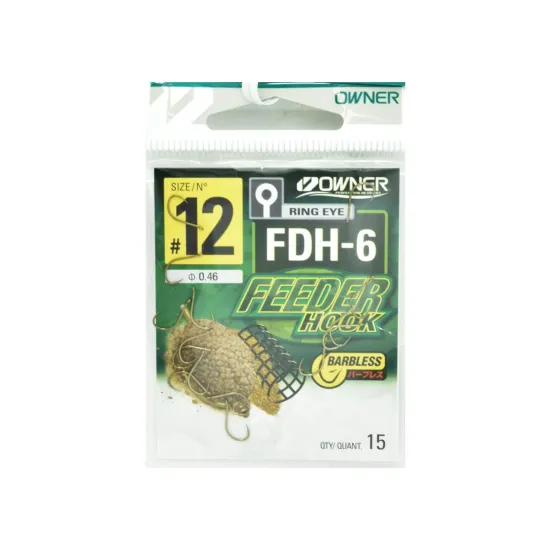 Haczyki bezzadziorowe Owner Feeder FDH-6 rozmiar 12 - czarne 15 sztuk