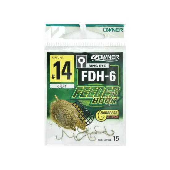 Haczyki bezzadziorowe Owner Feeder FDH-6 rozmiar 14 - czarne 15 sztuk