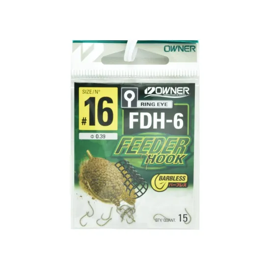 Haczyki bezzadziorowe Owner Feeder FDH-6 rozmiar 16 - czarne 15 sztuk