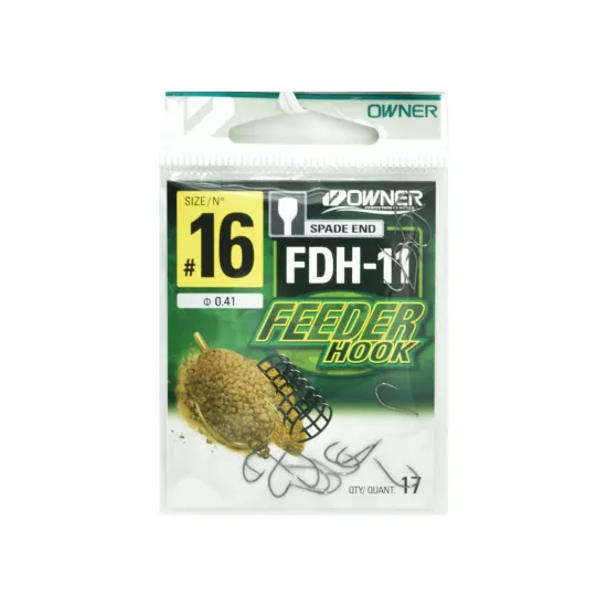 Haczyki z zadziorem Owner Feeder FDH-11 rozmiar 16 - czarne 17 sztuk