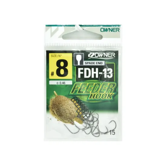Haczyki z zadziorem Owner Feeder FDH-13 rozmiar 8 - czarne 15 sztuk