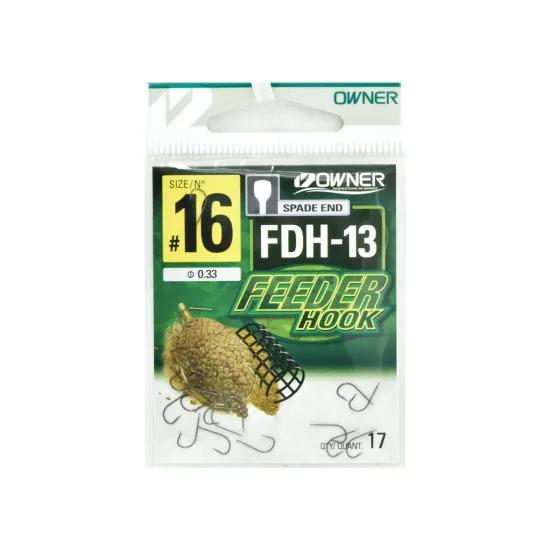 Haczyki z zadziorem Owner Feeder FDH-13 rozmiar 16 - czarne 17 sztuk