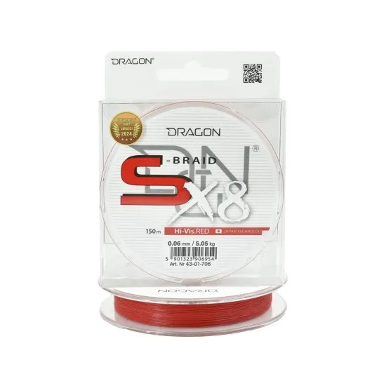 Plecionka spinningowa Dragon S-Braid X8 0.06mm 150m H-Vis. Red