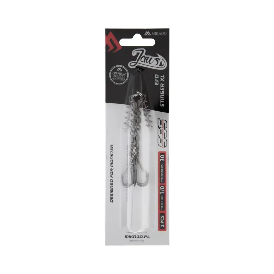 Dozbrojka z wkrętem oraz pinem Mikado Jaws Evo Stinger rozmiar 1/0 wytrzymałość 30kg 2 sztuki