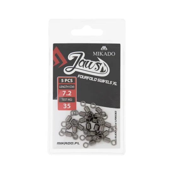 Krętlik wędkarski poczwórny Mikado Jaws Fourfold 35kg 7,2cm 5 sztuk