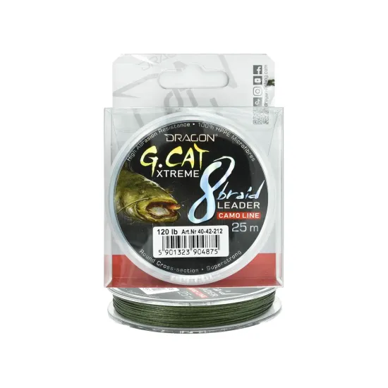 Plecionka przyponowa, sumowa Dragon G.Cat Xtreme zielona 120lb 25m