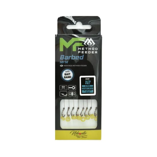 Haczyki z przyponem (z plecionki) Mikado Method Feeder z gumką rozmiar 12 8 sztuk