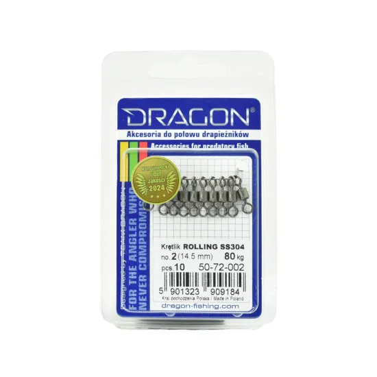 Krętlik wędkarski rozmiar 2 Dragon Rolling SS304 10 sztuk