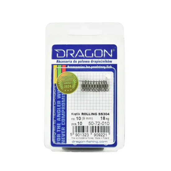 Krętlik wędkarski rozmiar 10 Dragon Rolling SS304 10 sztuk