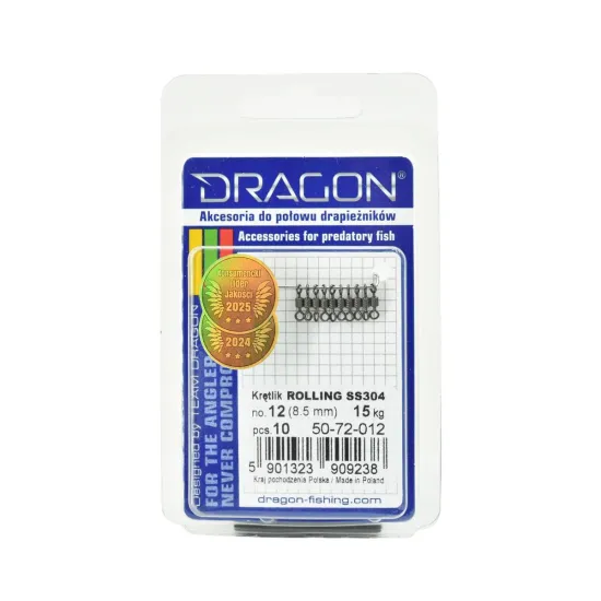 Krętlik wędkarski rozmiar 12 Dragon Rolling SS304 10 sztuk