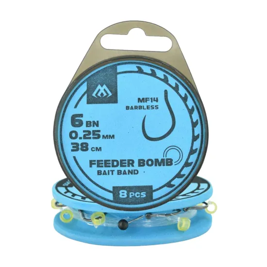 Haki z przyponem Mikado Feeder Bomb MF14 z gumką rozmiar 6 8 sztuk