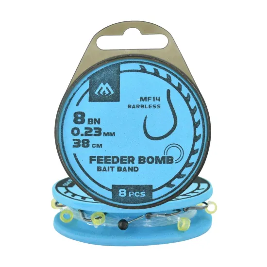 Haki z przyponem Mikado Feeder Bomb MF14 z gumką rozmiar 8 8 sztuk