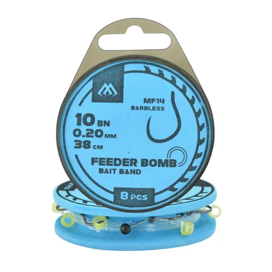 Haki z przyponem Mikado Feeder Bomb MF14 z gumką rozmiar 10 8 sztuk