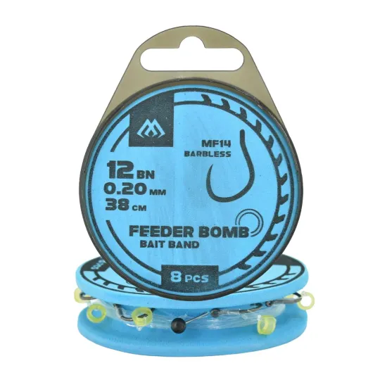 Haki z przyponem Mikado Feeder Bomb MF14 z gumką rozmiar 12 8 sztuk
