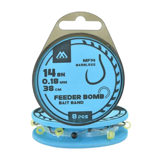 Haki z przyponem Mikado Feeder Bomb MF14 z gumką rozmiar 14 8 sztuk