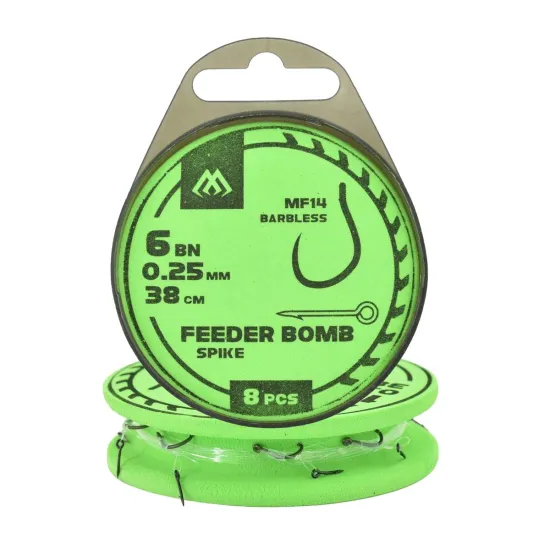 Haki z przyponem Mikado Feeder Bomb MF14 z igłą rozmiar 6 8 sztuk