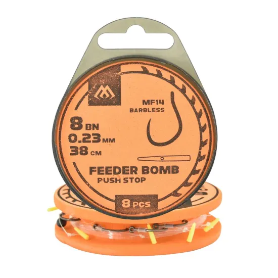 Haki z przyponem Mikado Feeder Bomb MF14 push stop rozmiar 6 8 sztuk