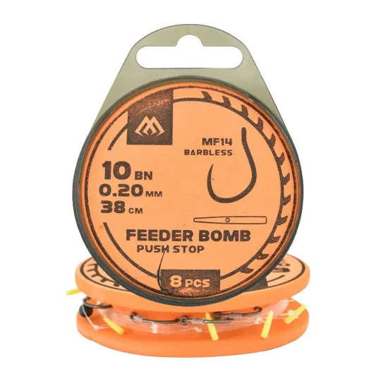 Haki z przyponem Mikado Feeder Bomb MF14 push stop rozmiar 8 8 sztuk