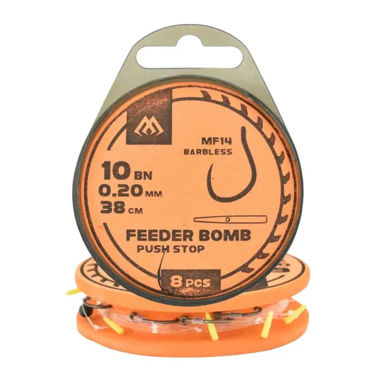 Haki z przyponem Mikado Feeder Bomb MF14 push stop rozmiar 10 8 sztuk