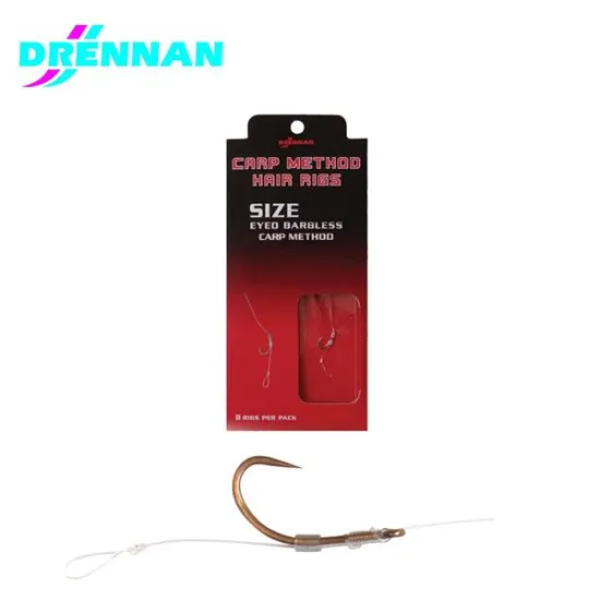 Haczyki bezzadziorowe z przyponem Drennan Carp Method 0.235mm rozmiar 8 8 sztuk