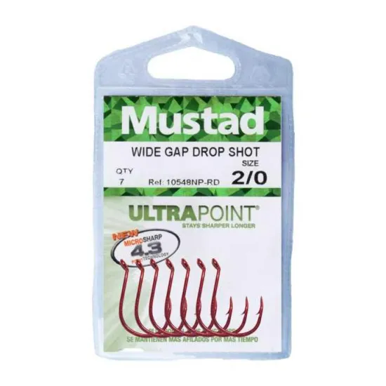Haczyki Mustad WG Drop Shot rozmiar 2/0 czerwone 7 sztuk