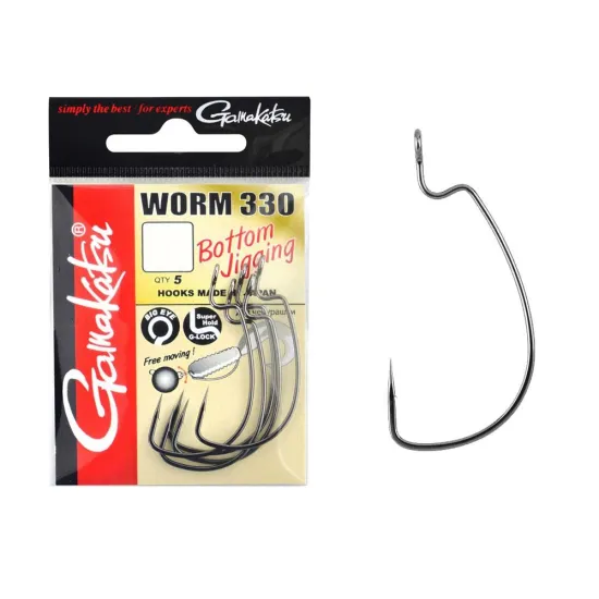 Haczyki spinningowe Gamakatsu WORM330 rozmiar 1 czarne 6 sztuk-35575