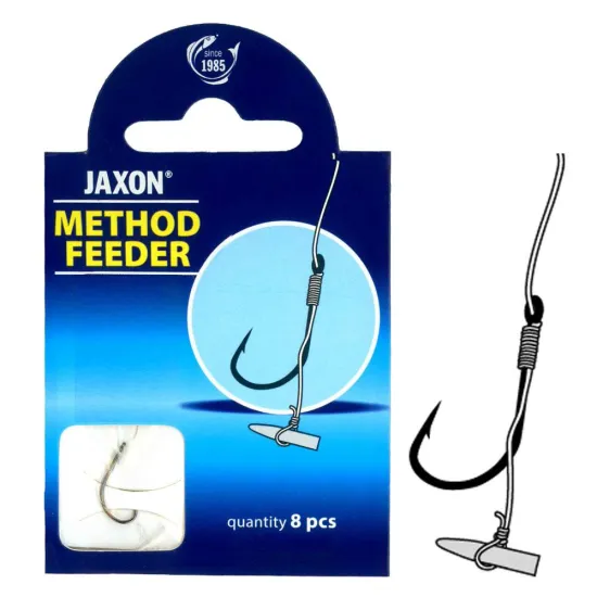 Haczyki z przyponem Jaxon Method Feeder z włosem i stoperem 0.22mm 10cm rozmiar 8 8 sztuk