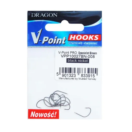 Haczyki feederowe, spławikowe Dragon V-Point Pro 10027BN rozmiar 8 10 sztuk