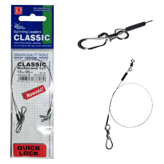 Przypon Quick Lock 1x7 Surfstrand 13kg 25cm opakowanie 2 sztuki Dragon