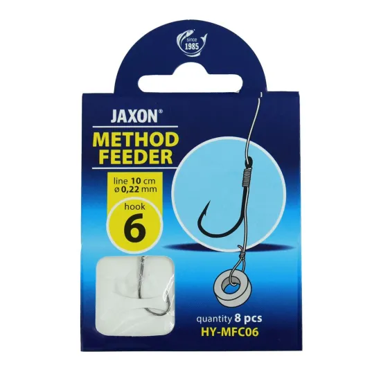 Haczyki z przyponem Jaxon Method Feeder z wlosem i gumką 0.22mm 10cm rozmiar 6 8 sztuk