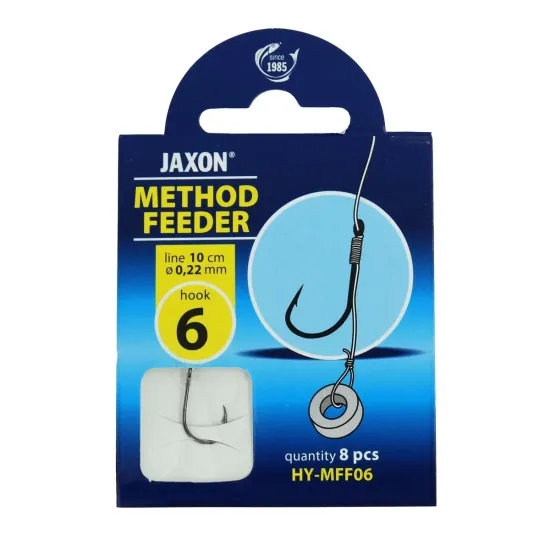 Haczyki z przyponem Jaxon Method Feeder z wlosem i gumką 0.22mm 10cm rozmiar 6 8 sztuk