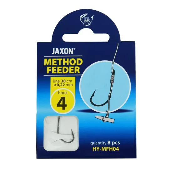 Haczyki z przyponem Jaxon Method Feeder z wlosem i stoperem 0.22mm 30cm rozmiar 4 8 sztuk