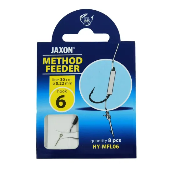 Haczyki z przyponem Jaxon Method Feeder z igłą 0.22mm 30cm rozmiar 6 8 sztuk