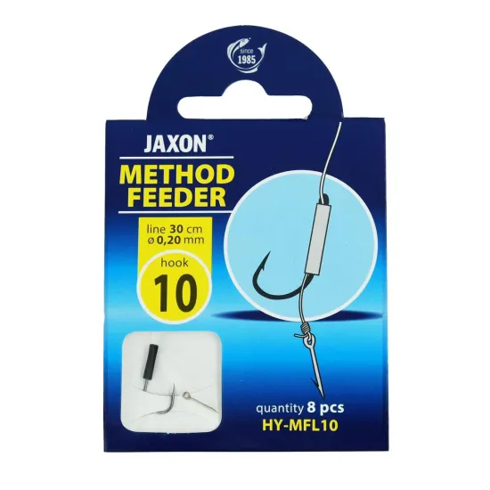 Haczyki z przyponem Jaxon Method Feeder z igłą 0.20mm 30cm rozmiar 10 8 sztuk