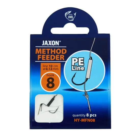 Haczyki z przyponem (z plecionki) Jaxon Method Feeder z igłą 0.12mm 10cm rozmiar 8 8 sztuk