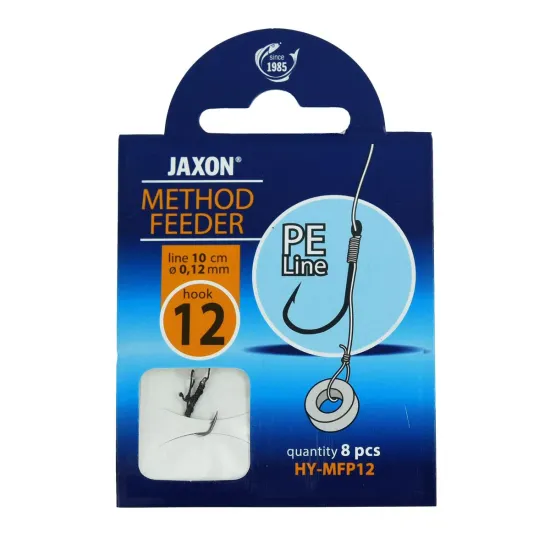 Haczyki z przyponem (z plecionki) Jaxon Method Feeder z włosem i gumką 0.12mm 10cm rozmiar 12 8 sztuk