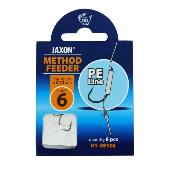 Haczyki z przyponem (z plecionki) Jaxon Method Feeder z igłą 0.12mm 10cm rozmiar 6 8 sztuk