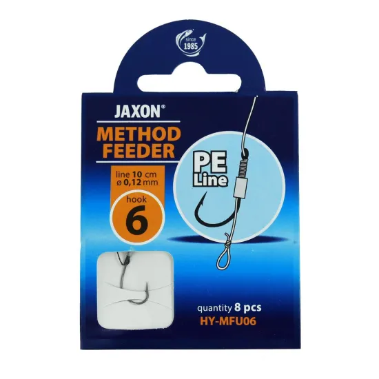 Haczyki z przyponem (z plecionki) Jaxon Method Feeder z włosem 0.12mm 10cm rozmiar 6 8 sztuk