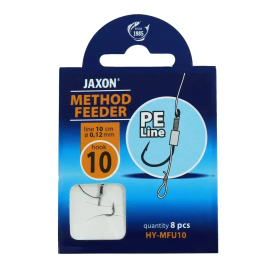 Haczyki z przyponem (z plecionki) Jaxon Method Feeder z włosem 0.12mm 10cm rozmiar 10 8 sztuk