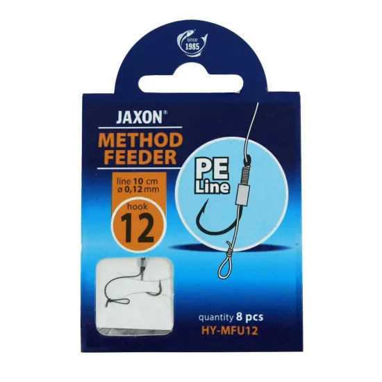 Haczyki z przyponem (z plecionki) Jaxon Method Feeder z włosem 0.12mm 10cm rozmiar 12 8 sztuk