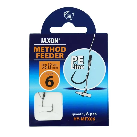 Haczyki z przyponem (z plecionki) Jaxon Method Feeder z włosem i stoperem 0.12mm 10cm rozmiar 6 8 sztuk