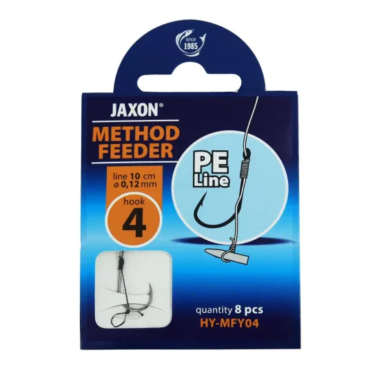 Haczyki z przyponem (z plecionki) Jaxon Method Feeder z włosem i stoperem 0.12mm 10cm rozmiar 4 8 sztuk