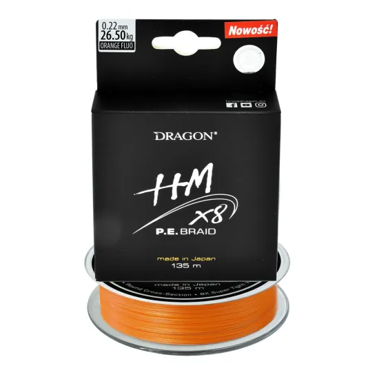 Plecionka spinningowa Dragon HM X8 P.E. 0.22mm 135m pomarańczowa fluo
