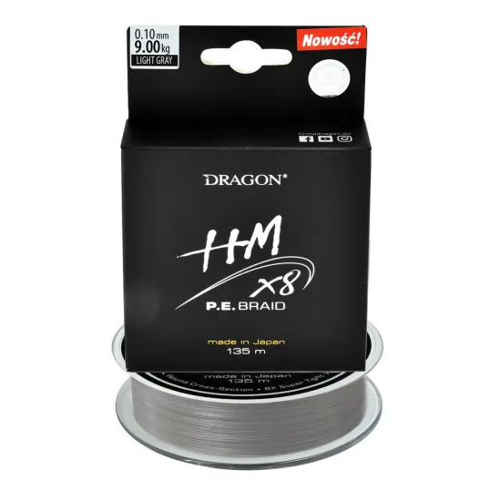 Plecionka spinningowa Dragon HM X8 P.E. 0.10mm 135m jasnoszara