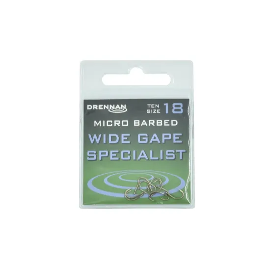 Haczyki feederowe, spławikowe kute Drennan Wide Gap Specialist rozmiar 18 10 sztuk