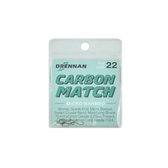Haczyki spławikowe Drennan Carbon Match rozmiar 22 10 sztuk