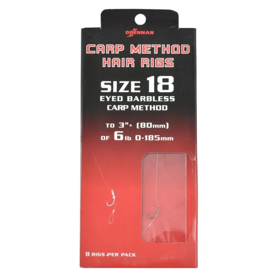 Haczyki bezzadziorowe z przyponem Drennan Carp Method 0.185mm rozmiar 18 8 sztuk
