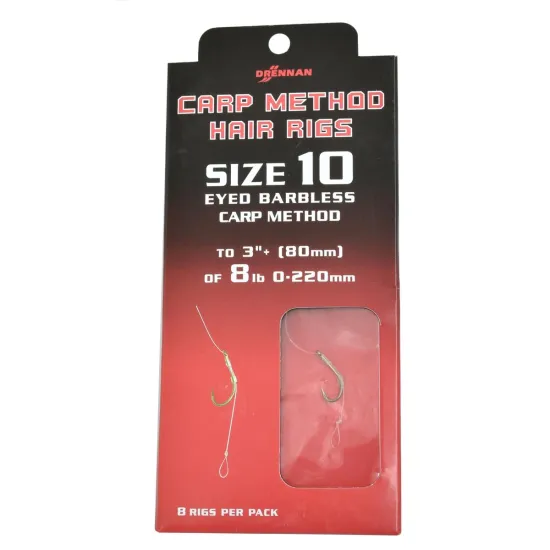 Haczyki bezzadziorowe z przyponem Drennan Carp Method 0.220mm rozmiar 10 8 sztuk